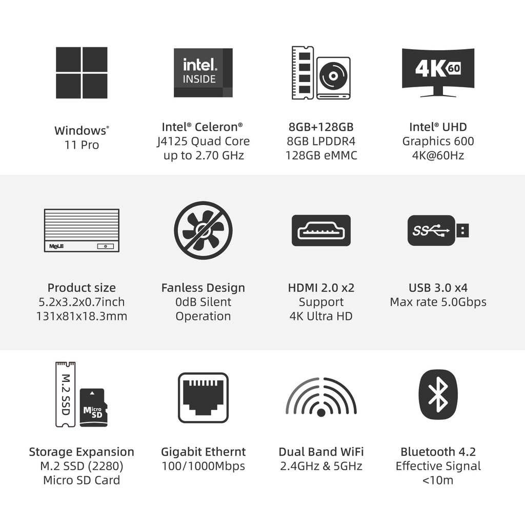 . Mele Fanless Mini Pc Windows 11 Pro Tiny Pc Intel Celeron J4125 8Gb -