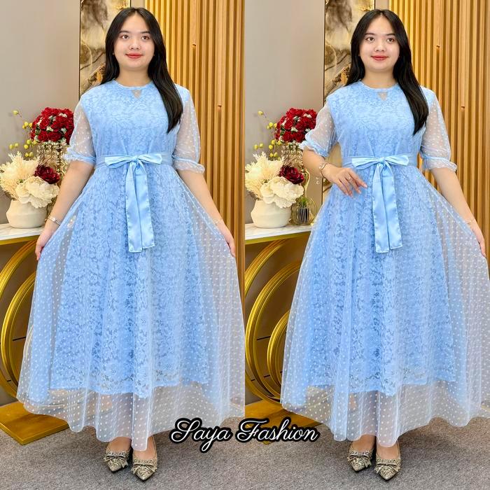 DresQuu- Dress Brokat Polos Putih Maxi Mewah 20110 Casual Kombinasi Tutu Pesta Wanita