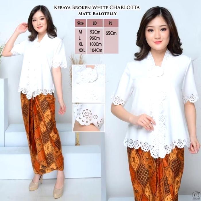 Atasan Kebaya Encim Moderen Lengan Pendek Warna Putih Charlotta