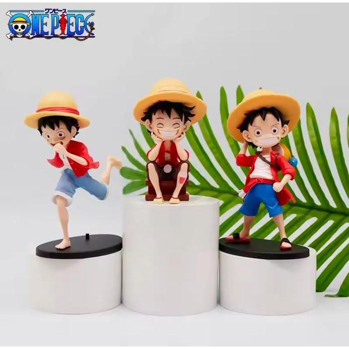 ACTION FIGURE ONE PIECE MONKEY D LUFFY Q VER. CHILDHOOD RUNNING LAUGHING SET 3 PCS TOPPER CAKE