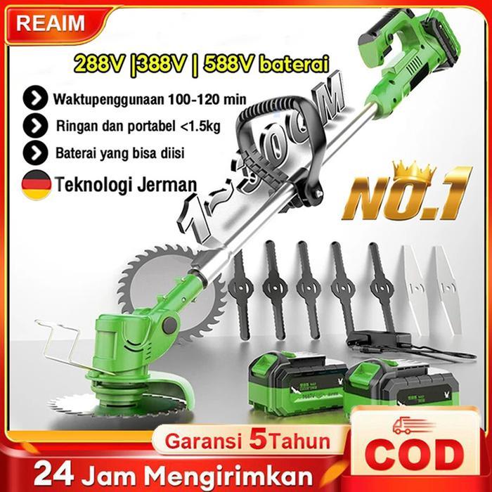 REAIM Mesin Pemotong Rumput 588VF Baterai Kecepatan Tinggi Tanpa Kabel Rumput Taman [Peralatan