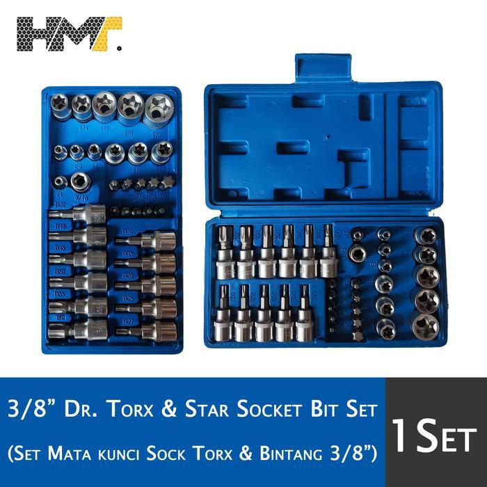 Terbaru 3/8" Dr Torx & Star Socket Bit Set / Set Mata Kunci Sok Torx & Bintang