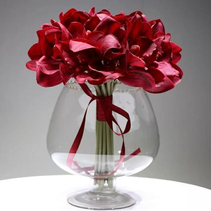 Ada Stok Bunga Anggrek Cymbidium Cattleya Artificial PremiumLatex Import-Red