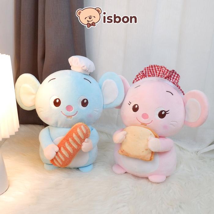 ISTANA BONEKA Tikus Couple Mousie 10in with Bread Roti dan Topi Lucu Mainan Anak Hadiah Spesial