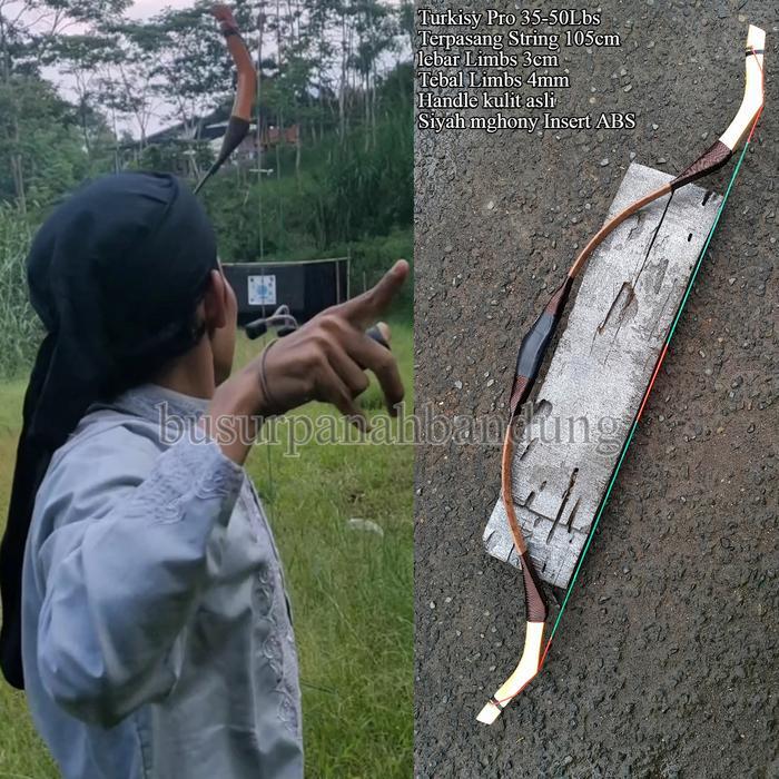 Busur Turkish Pro Full Fiber 27-50Lbs Outdoor Siyah Mahoni Hutan Insert ABS Lebar Limbs 3cm Tebal