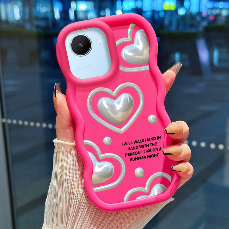 Casing Hp Untuk Realme C30 C30s Narzo 50i Prime Case Hati Perak Cesing Polos Kasing Macaron gelomban