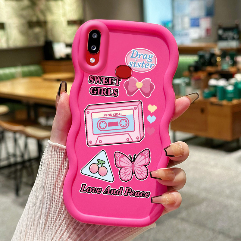 Casing Hp Untuk Samsung A10s M01s Case Cute Pink Cassette Cesing Polos Kasing Macaron gelombang Kesi