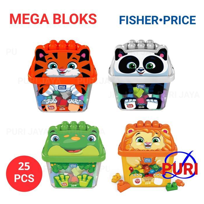 Mega Bloks Mainan Balok Susun 25 Pcs Megabloks 25Pcs Megablok Animal Tiger Panda Frog Elephant
