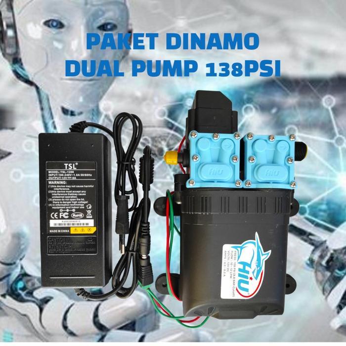 DINAMO HIU DOBEL POWER POMPA DC 138 PSI PAKET SPRAYER CUCI MOTOR STEAM ADAPTOR 8 AH