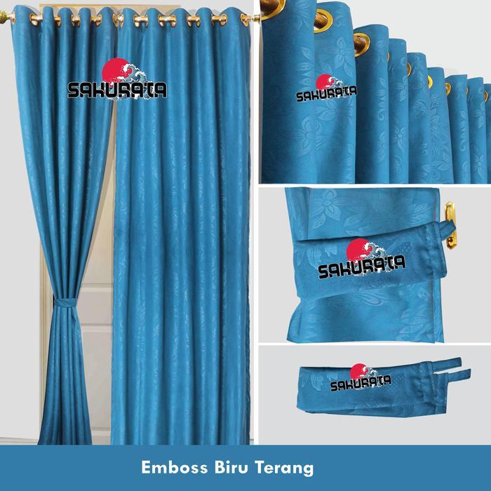 NEW GORDEN EMBOSS POLOS MINIMALIS JENDELA TIRAI PINTU PENDEK DAN PANJANG AESTETIC BIRU TERANG Diskon