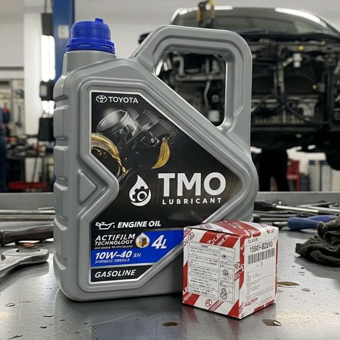 Oli Tmo 10w40 Dan filter Oli Toyota 15601-BZ010 Paket Ganti Oli Mobil Toyota Avanza Xenia Rush Calya