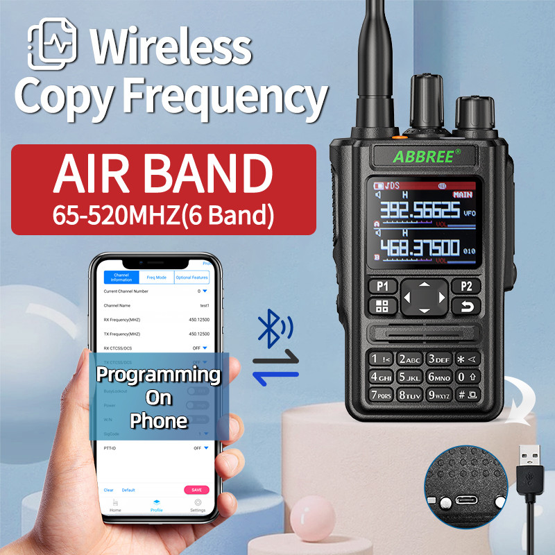 ABBREE AR-869 GPS 6 Band Hobbyist High Power Walkie Talkie 256CH Air Band  Ham Two Way Radio Bluetoo