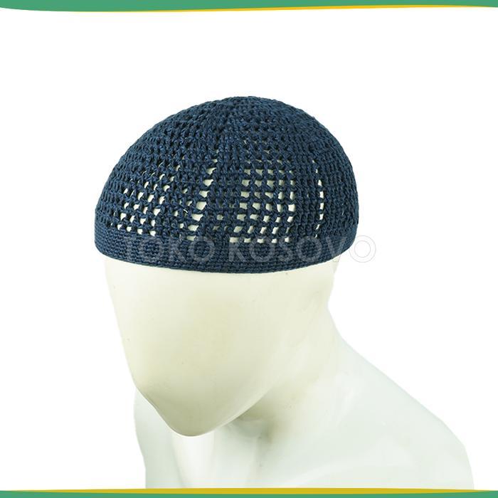 Peci Rajut Yaman Renggang Polos, Peci Kopiah Rajut Tebal, Peci Rajut Dewasa, Hitam, Putih, Abu