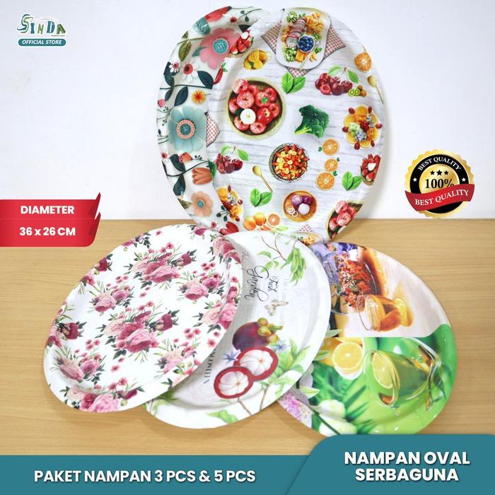 SINDA Nampan Oval Motif Bunga Cantik Gambar Printing Bukan Stiker atau Tempelan Bake Tray Loyang