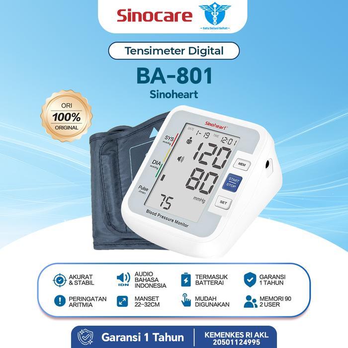 Sinocare Alat Tes Tekanan Darah BA-801 Tensi Digital Otomatis Audio Indonesia User 2 Memori 90