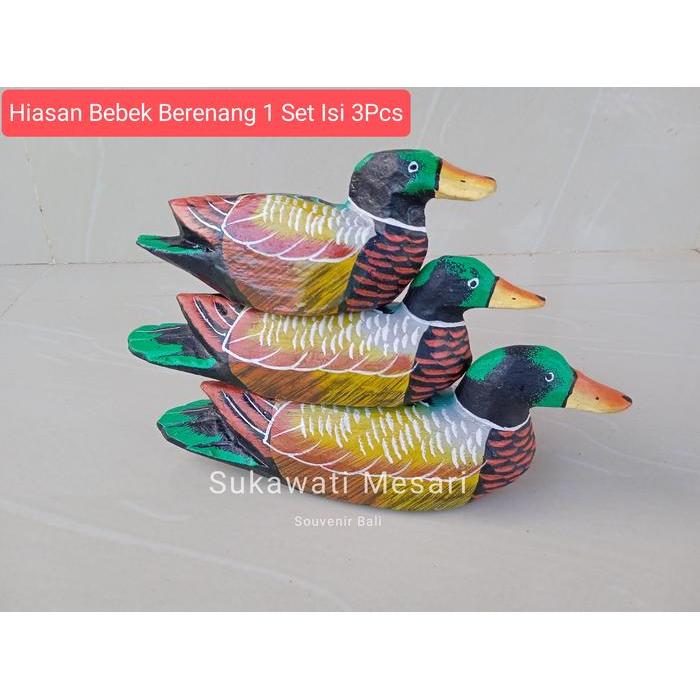 Dekorasi Hiasan Patung Bebek Berenang 1 Set Isi 3Pcs Kerajinan Kayu Handmade Bali