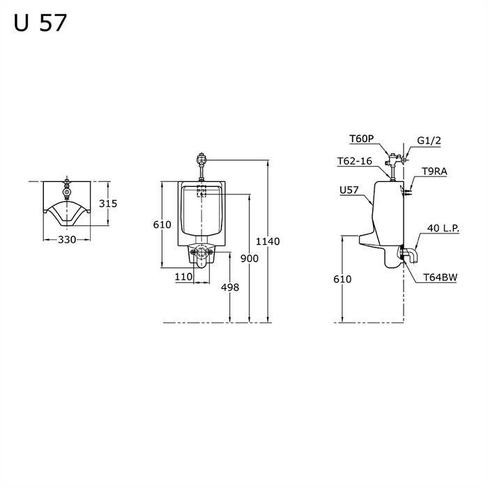 URINAL TOTO U 57 KOMPLIT + PUSHKRAN / URINAL TOTO U57 / URINOIR TOTO