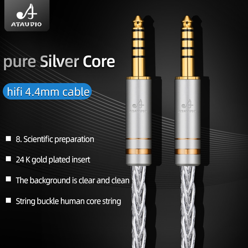 Pure silver HIFI 4.4mm Balance to 4.4 Balanced Audio Adapter Cable 4.4 Male to Male plug for HIBY