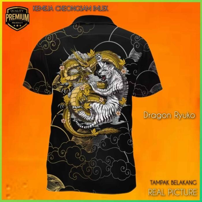 Baju Atasan Cheongsam Pria Kemeja Imlek Pria Shirt Qipao Dragon Ryuko