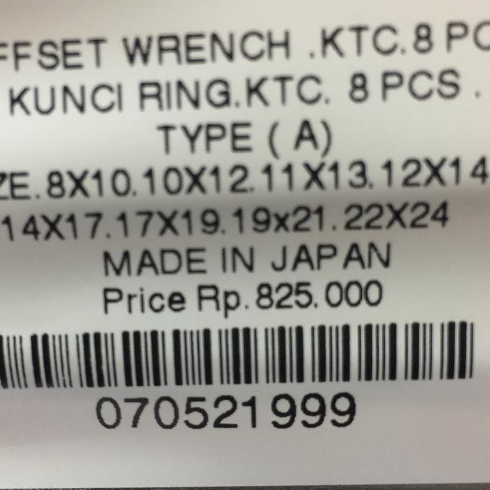 Termurah Kunci Ring & Offset Wrench Set 8 Pcs Ktc Type A