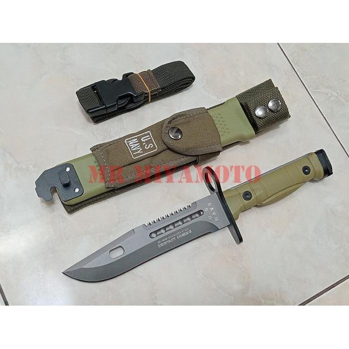Pisau Bayonet US NAVY RUI Titanium Coated GREEN EDITION Tactical Survival Military