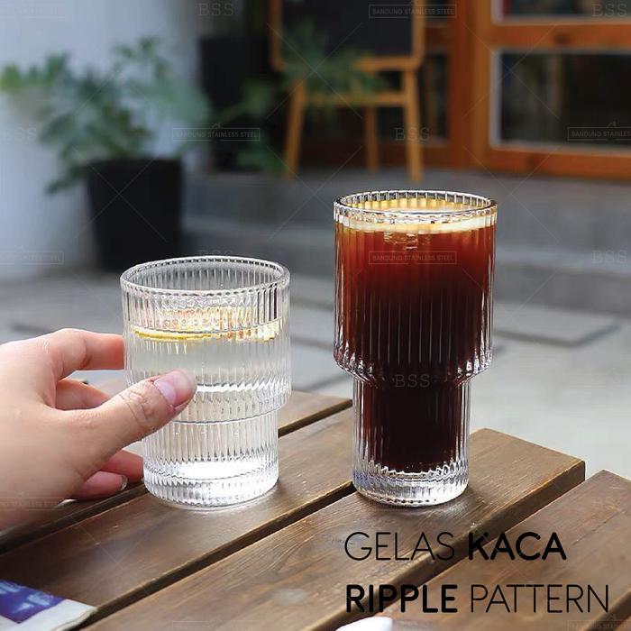 Gelas Kaca 190Ml 210Ml 300Ml Kopi Susu Ripple Tebal Tinggi Yo-Reum
