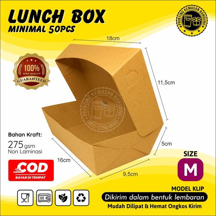 ( 50 Pcs )Lunch Box Size S Kotak Makan Kertas Paper Box Kraft Dus Makanan Dimsum Takoyaki Snack Tbk