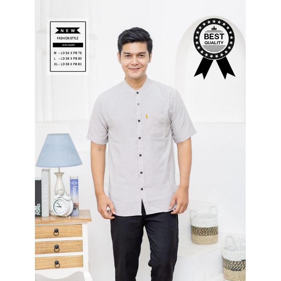 Jino Kemeja Koko Lengan Pendek Baju Muslim Pria Dewasa Ukuran Standar Motif Simple