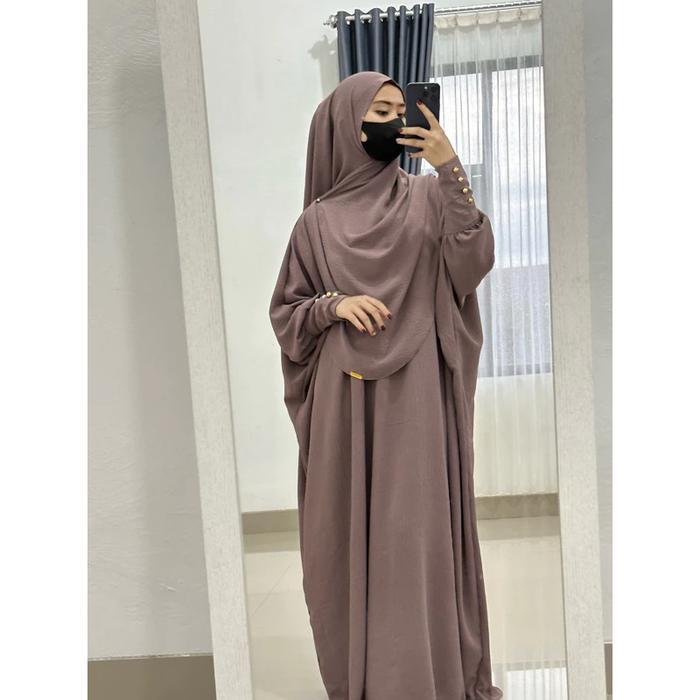Baju Set Syari Abaya Kaftan Batwing Pashmina Oval Gamis Aisha Wanita Muslim Perempuan Remaja Crinkle