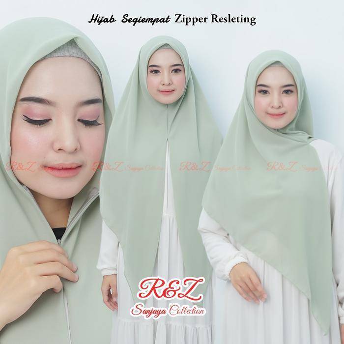 Sanjaya Collection Hijab Segi Empat Zipper Resleting Khimar Ceruty Babydoll Instan R&Z Sanjaya