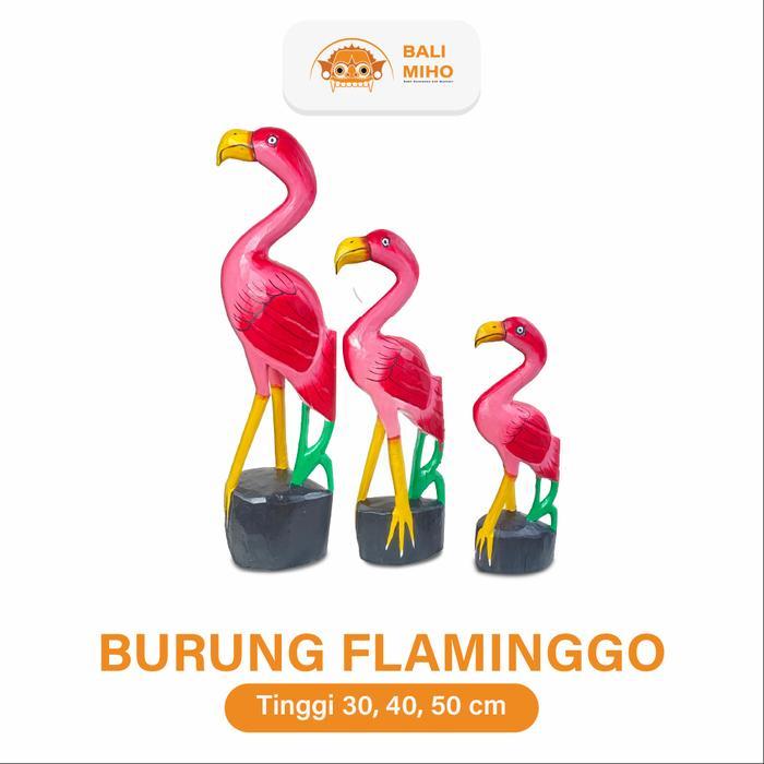 Patung Flamingo Set 3 - Patung Burung Flaminggo - Patung Burung Kayu