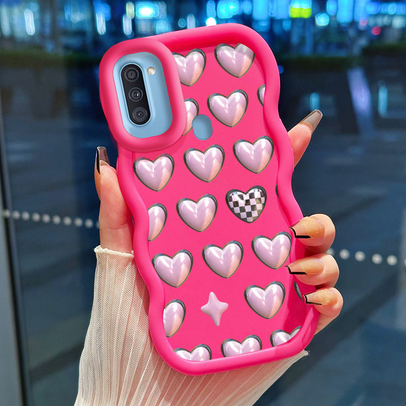 Casing Hp Untuk Samsung A11 M11 Case 3D Pink Heart Image Cesing Polos Kasing Macaron gelombang Kesin