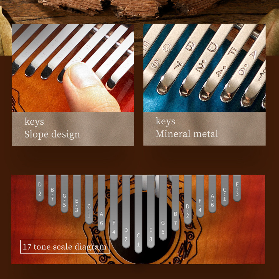 Hluru 17 Key Maple Kalimba Gradient Thumb Piano Maple Finger Piano Box Mbira for Beginner