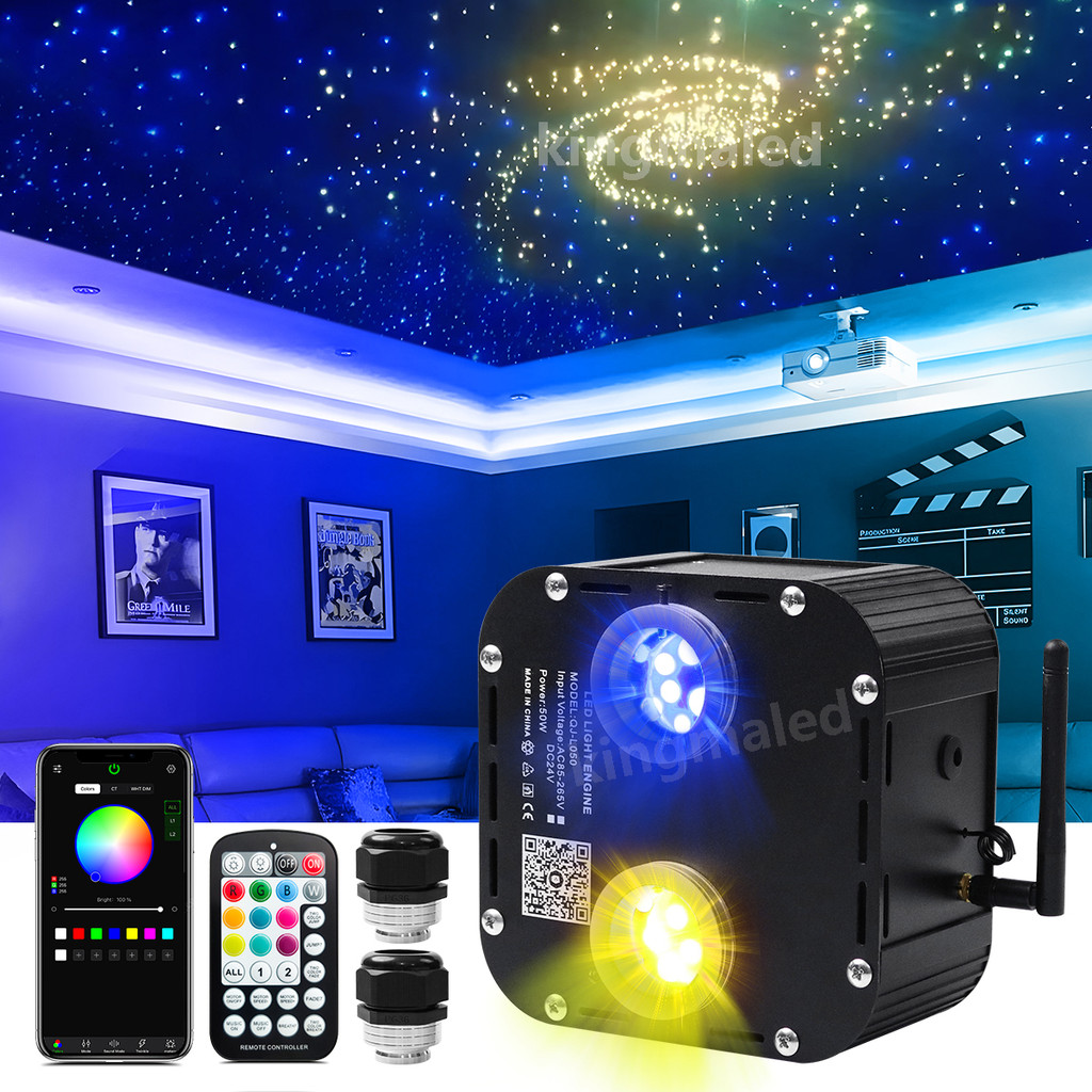 Lampu Serat Optik Ganda Kepala Baru 50W Berkedip Dua Warna dengan Kontrol Musik Aplikasi untuk Kabel