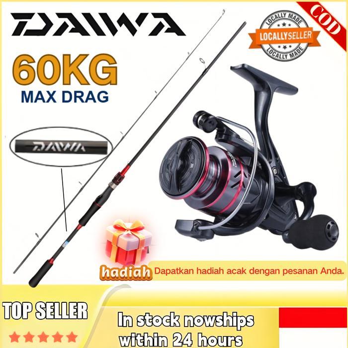 DAIWA Set Lengkap Reel Pancing Joran Laut 50Kg Daya Tarik Kuat Metal Gulungan 1.65M-2.7M Ukuran