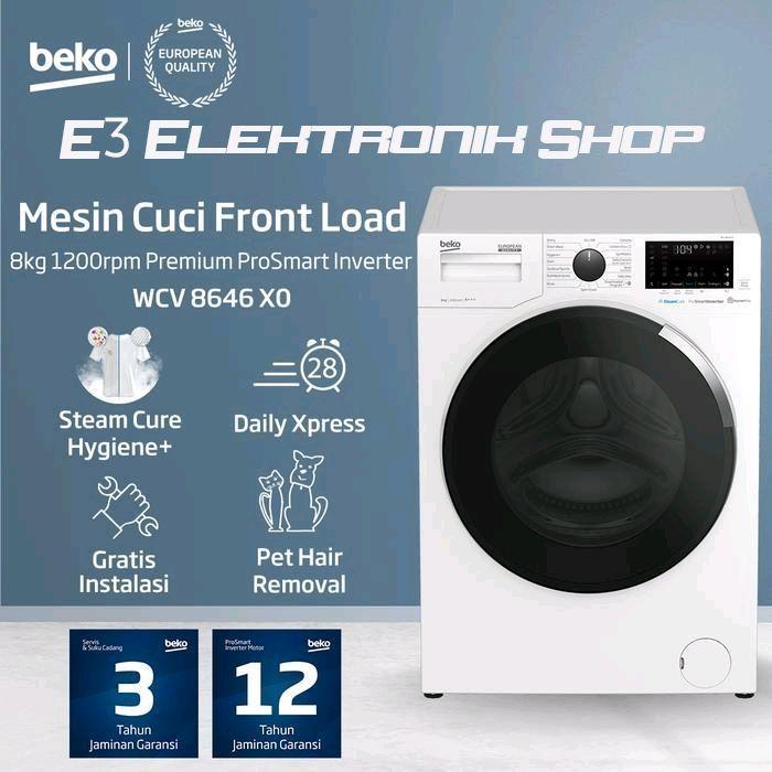 ` Mesin Cuci Front Loading Beko WCV8646X0 Washer Inventer 8 Kg WCV 8646 X0