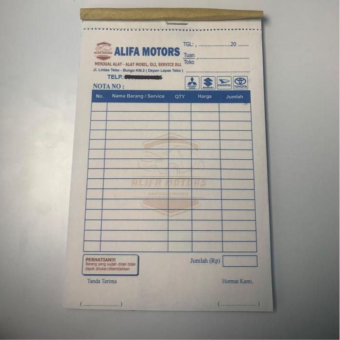 NOTA BENGKEL 1/4 2 PLY (25 SET 50 LEMBAR) / NOTA COSTUM / NOTA BENGKEL MOTOR / NOTA BENGKEL MOBIL /
