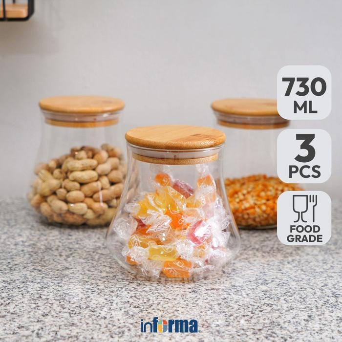 Informa Set 3 Pcs Cathy Stoples Kaca Toples Jar Penyimpanan Kedap Udara Wadah Makanan