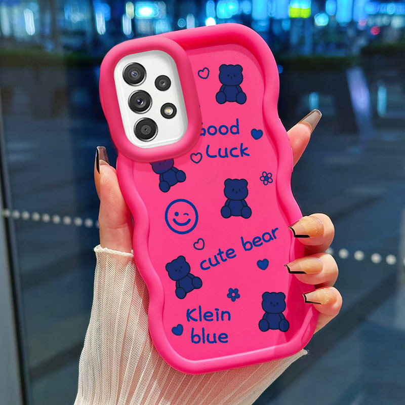 Casing Hp Untuk Samsung A52 4G A52 5G A52s Case Beruang biru Cesing Kasing Macaron Glossy gelombang 