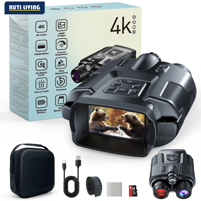 4K Night Vision Binoculars 32GB Infrared Night Vision Goggles 3?Large Screen 8X Digital Zoom