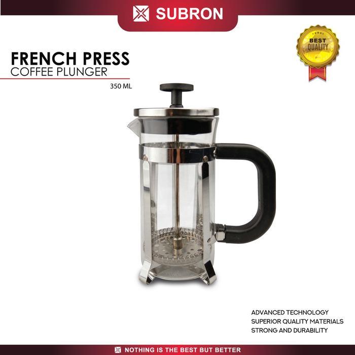 SUBRON SUS304 French Press 350ml Coffee Plunger Kaca Coffee Maker Penyaring Kopi Kayu