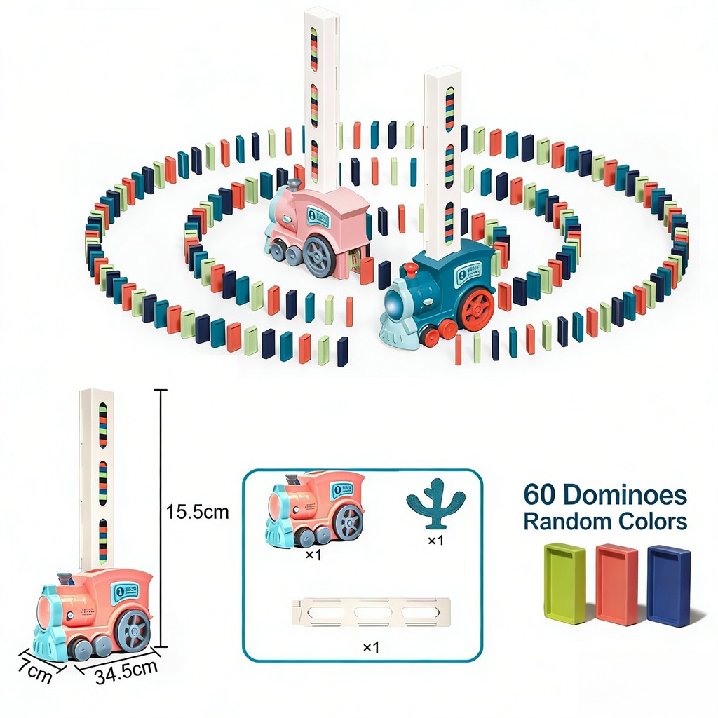 Domino Train Toy Set, Electric Automatic Domino Brick Laying Train, Creative Domino Game with