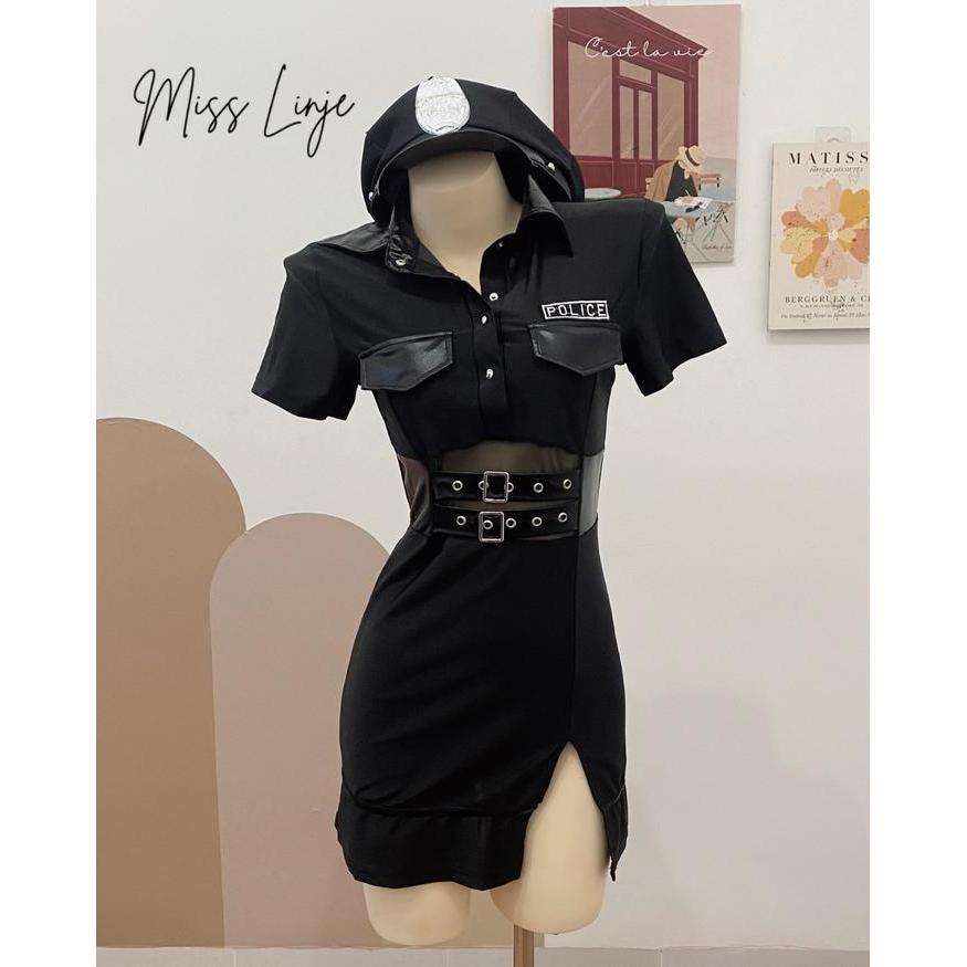 Misslinje Baju Dinas Lingerie Cosplay Kostum Polisi Police Spandek Mix Kulit Premium