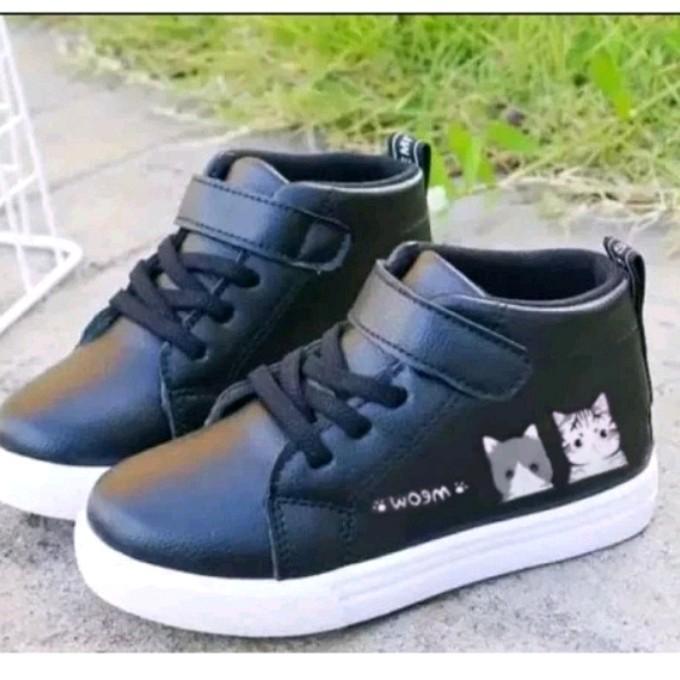 Bata Kiddora - Sepatu Sneakers Bots Anak Perempuan Motif Meow Sepatu Sekolah Fashion