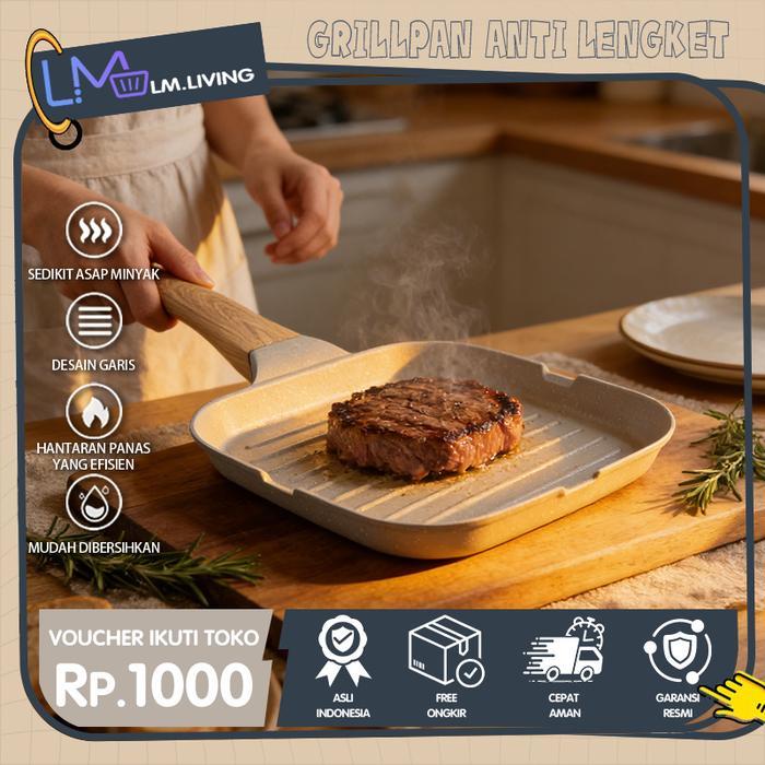 ` LM Wajan Datar Batu Maifan Multifungsi Untuk Steak Telur Anti Lengket Panci Cocok untuk Semua