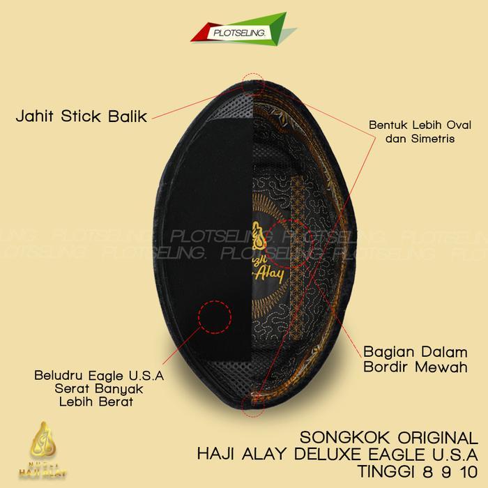 Peci Kopiah Songkok Premium Hitam Haji Alay Deluxe Polos Ac Dan Non Ac Kopiah Beludru Eagle Usa