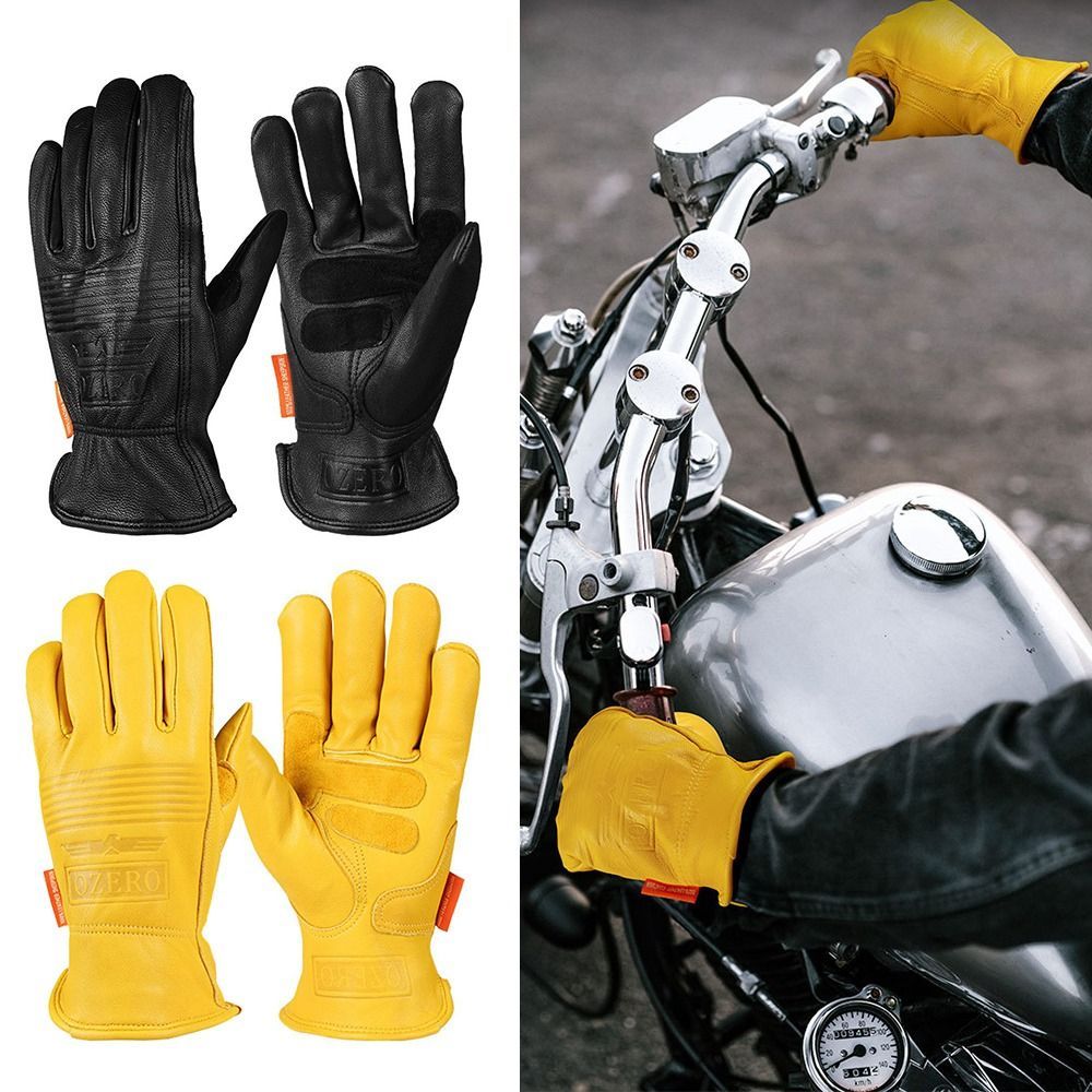 Sheepskin Leather Motorcycle Riding Gloves Yellow Black Wear Resistant Working Protective Gloves