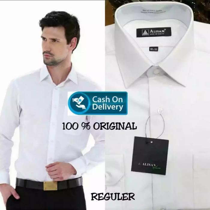 Kemeja Alisan Pria Putih Reguler Lengan Panjang Baju Kerja Formal Lengan Panjang