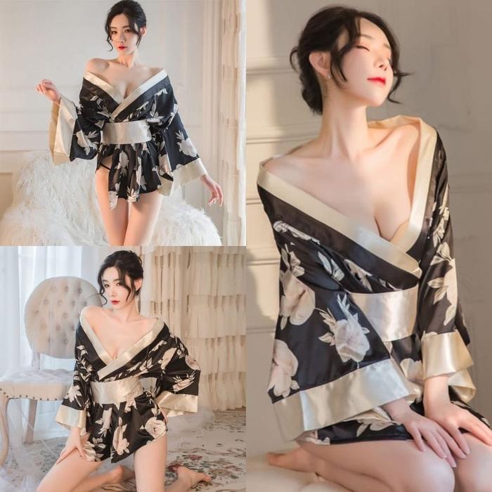 Pakaian Tidur Wanita Kimono Piyama Satin Set Lingerie