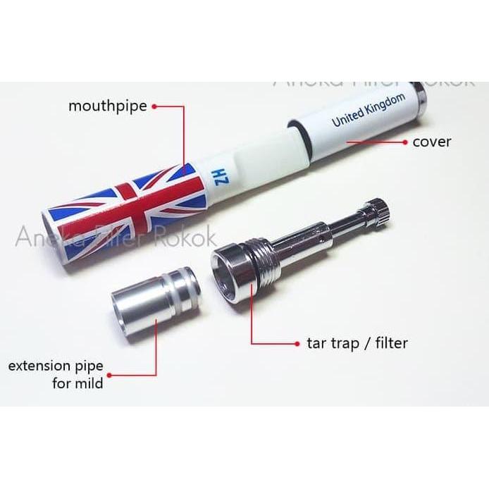 Filter Rokok Permanen Pipa Rokok ZH15 Motif Bendera mild & Standar